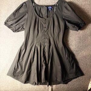 Womens XL Mini Dress BlackPuff Sleeve Pleated Peasant Milkmaid Dark Cottage